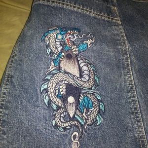 Jnco Denim shorts w dragon emblem